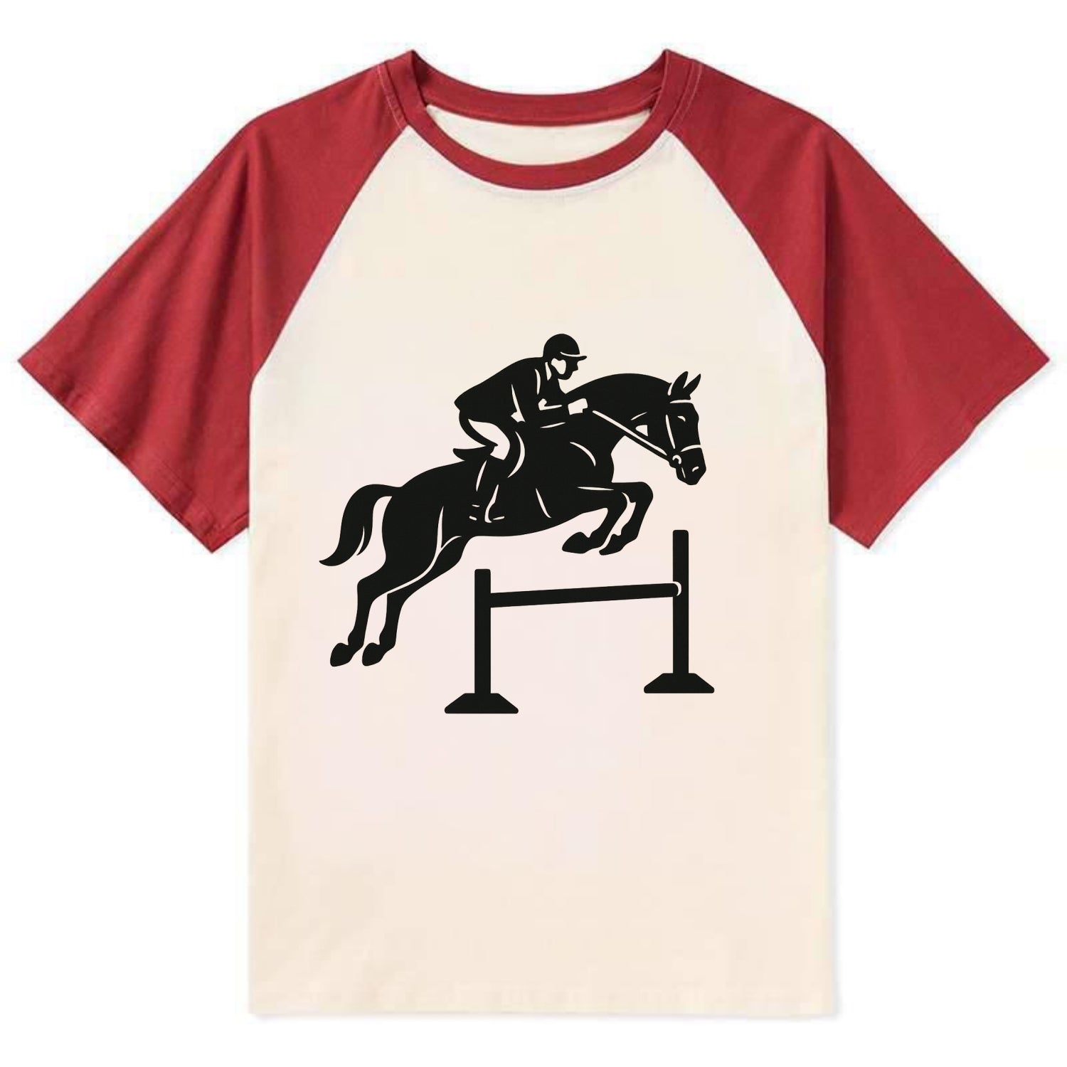 Equestrian jumping over obstacle - Contrast Raglan T-shirt - Red