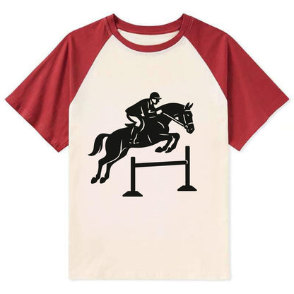 Equestrian jumping over obstacle - Contrast Raglan T-shirt - Red