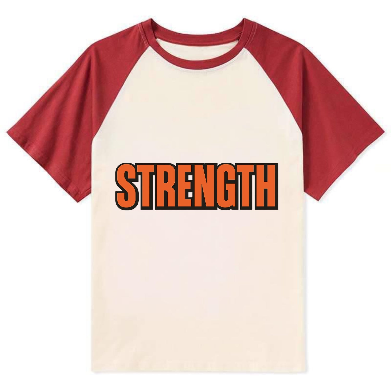 Bold typography design - "STRENGTH" - inner power, resilience, fortitude - Contrast Raglan T-shirt - Red