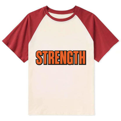 Bold typography design - "STRENGTH" - inner power, resilience, fortitude - Contrast Raglan T-shirt - Red