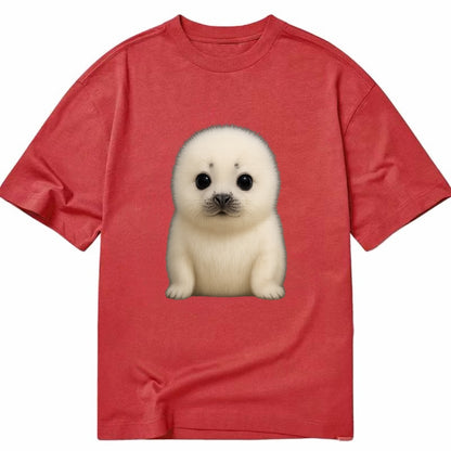 Baby Harp Seal - pure white fluffy fur, enormous dark eyes, front-facing, iconic - Classic T-shirt - Red