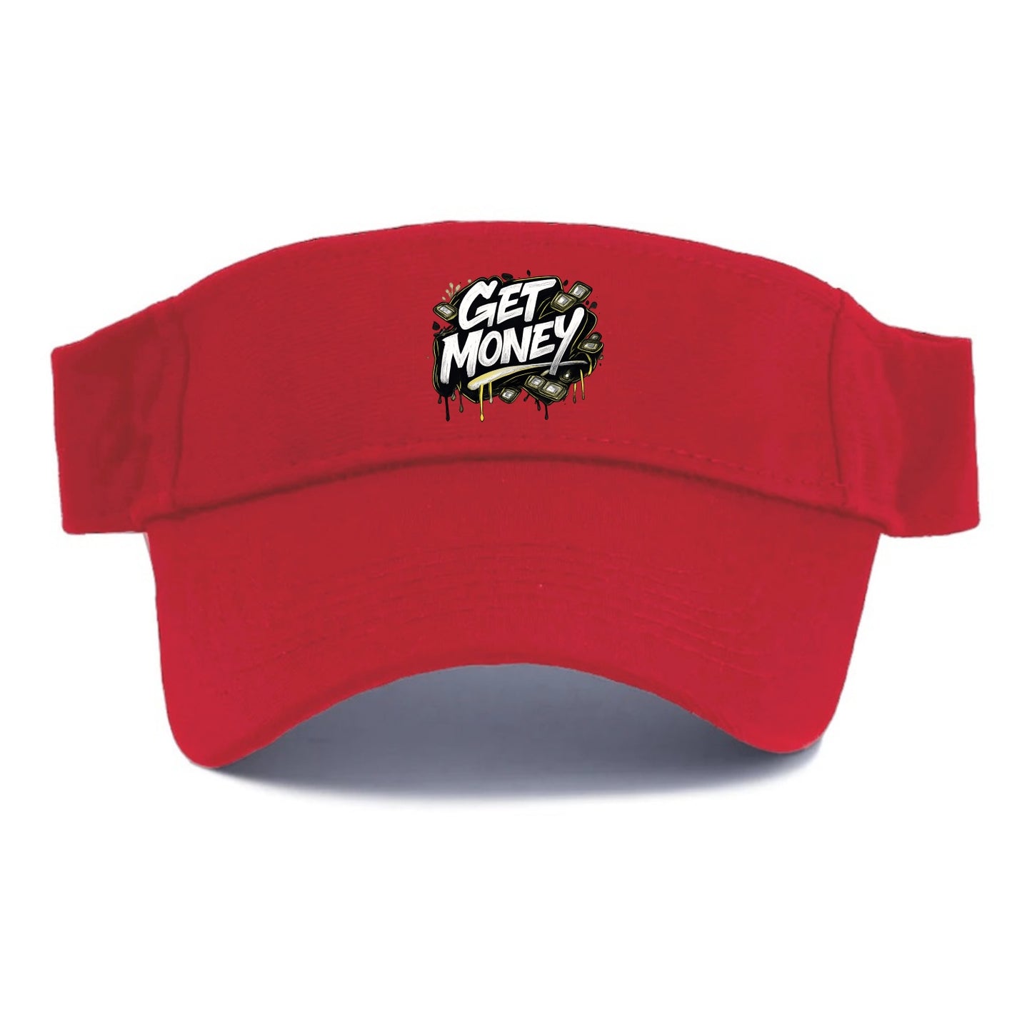 Bold typography design - "GET MONEY" - pursuit of wealth, earning - Visor - Red