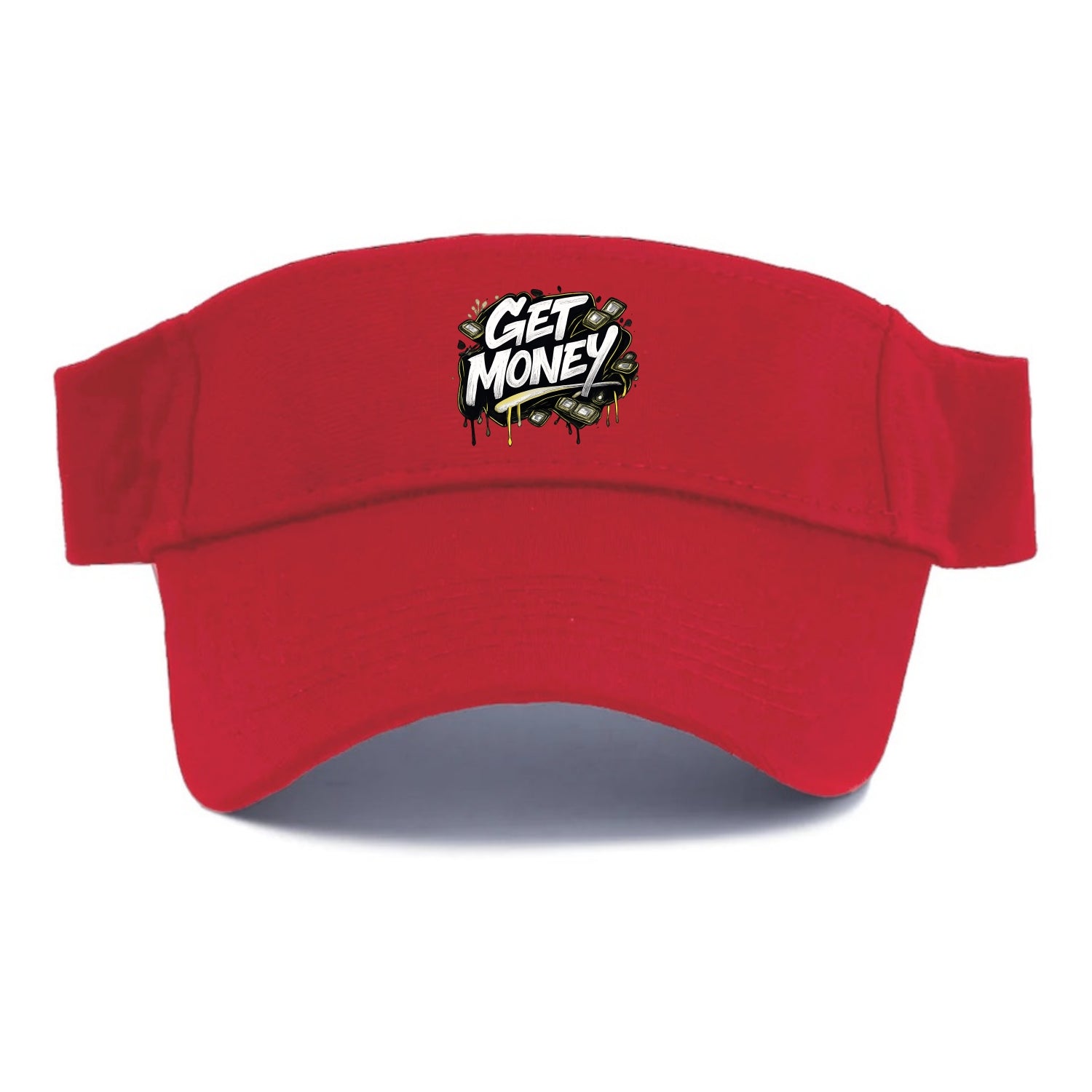 Bold typography design - "GET MONEY" - pursuit of wealth, earning - Visor - Red