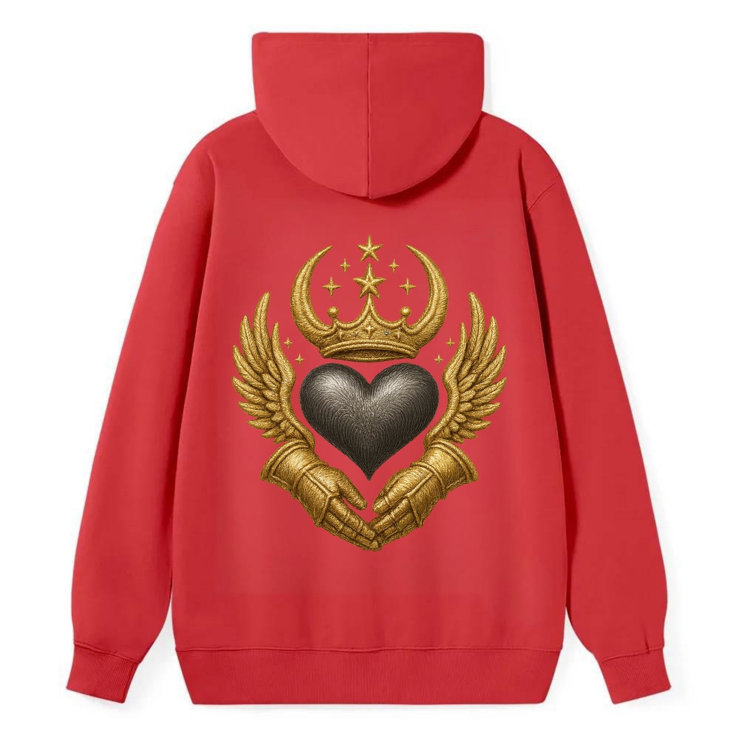 Nordic knotwork crown supporting a frosted steel heart with mittened - Classic Pullover Hoodie - Red