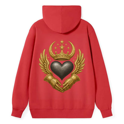 Nordic knotwork crown supporting a frosted steel heart with mittened - Classic Pullover Hoodie - Red