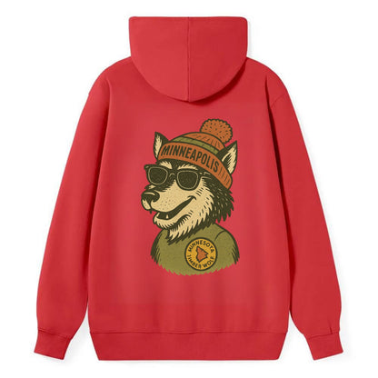 Minnesota Timber Wolf wearing Minneapolis beanie with pom pom and - Classic Pullover Hoodie - Red