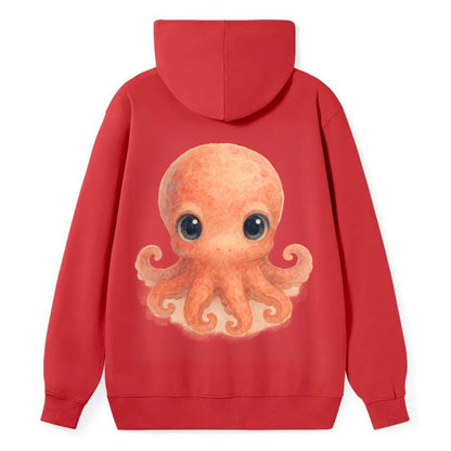 Baby Octopus - red-orange, eight tiny tentacles curled, large intelligent - Classic Pullover Hoodie - Red