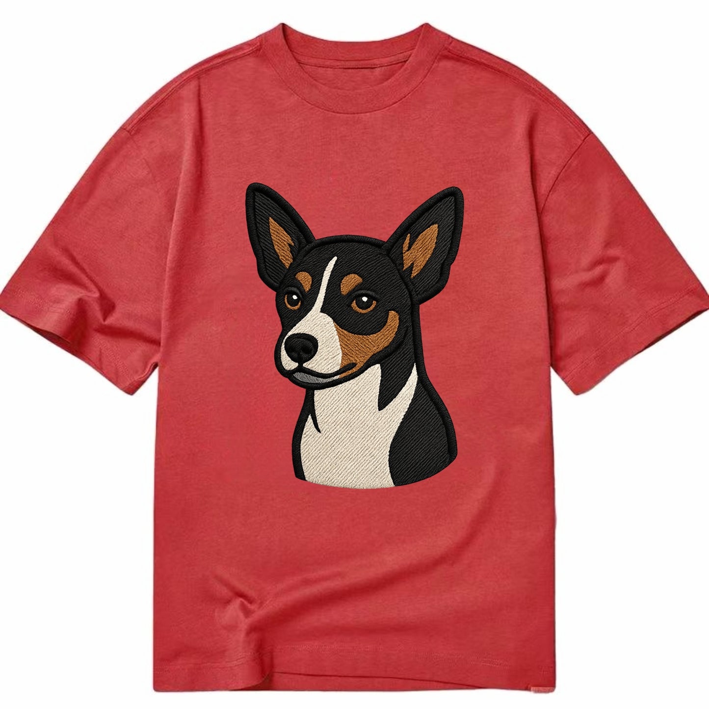Rat Terrier - Tri-color embroidered pose - Classic T-shirt - Red