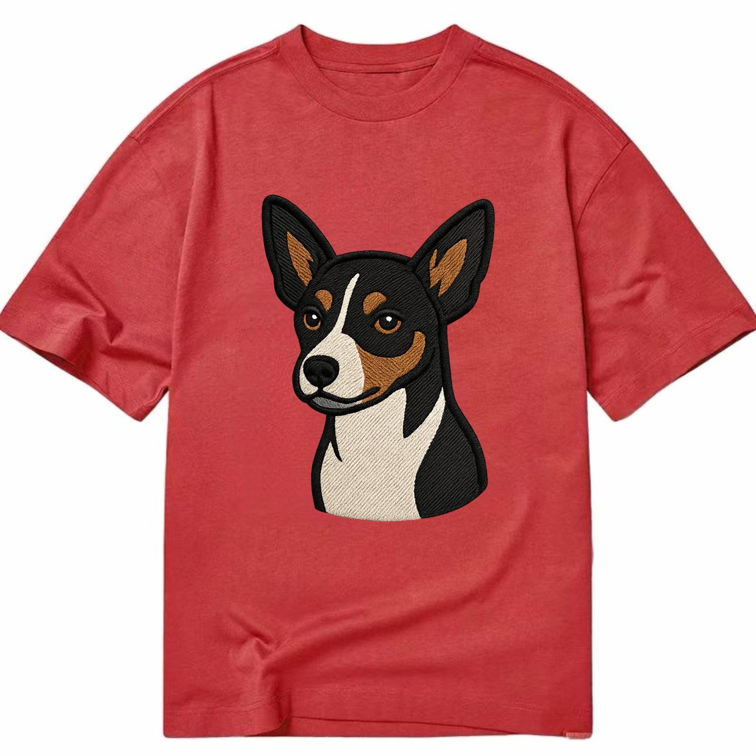 Rat Terrier - Tri-color embroidered pose - Classic T-shirt - Red