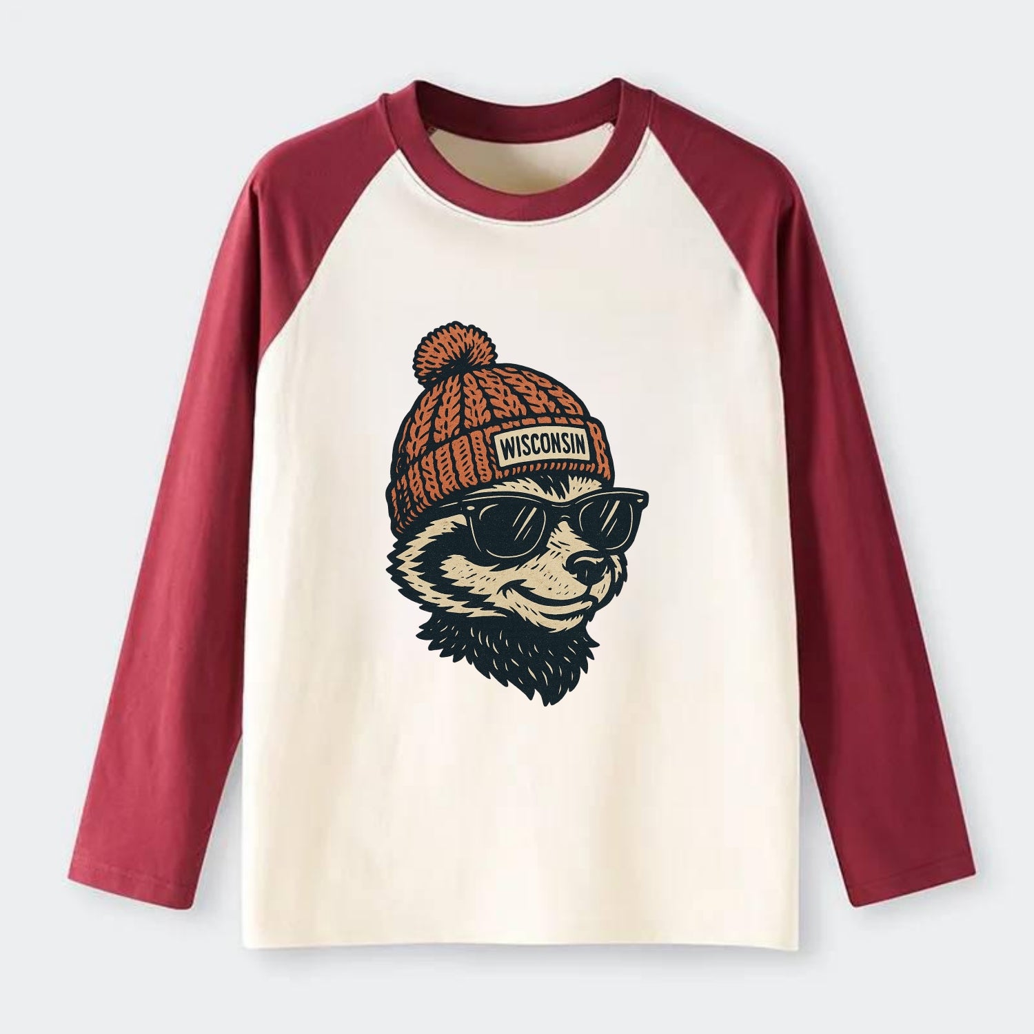 Madison Badge - Raglan Long Sleeve T-Shirt - Red
