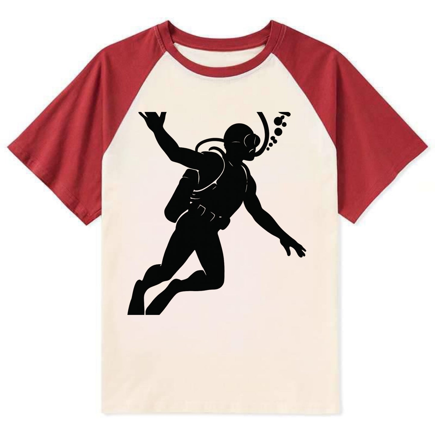 Scuba diver descending with gear - Contrast Raglan T-shirt - Red
