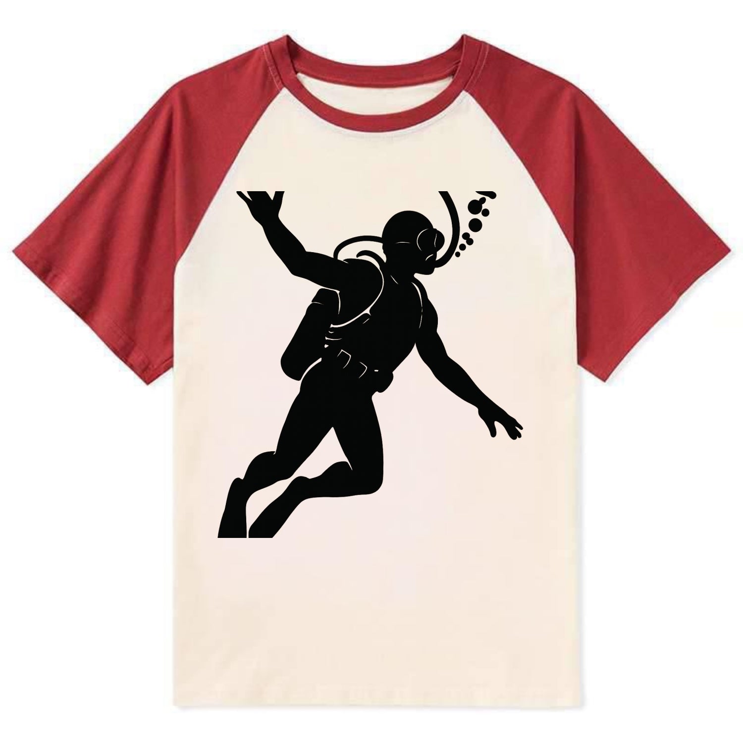 Scuba diver descending with gear - Contrast Raglan T-shirt - Red