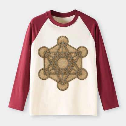 Metatron's Cube  - Raglan Long Sleeve T-Shirt - Red