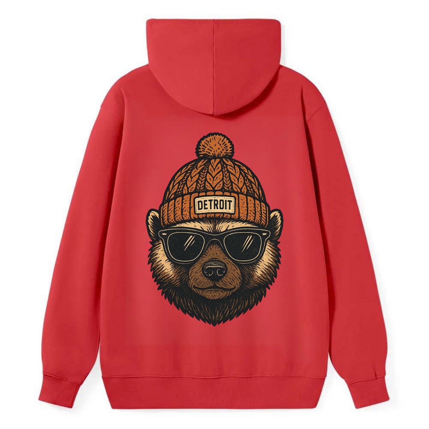 Detroit Wolverine wearing Detroit beanie with pom pom and wayfarer - Classic Pullover Hoodie - Red
