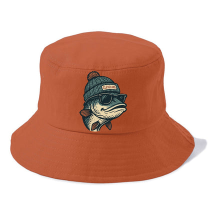 Cleveland Lake Erie Walleye wearing Cleveland beanie with pom pom and wayfarer - Bucket Hat - Red