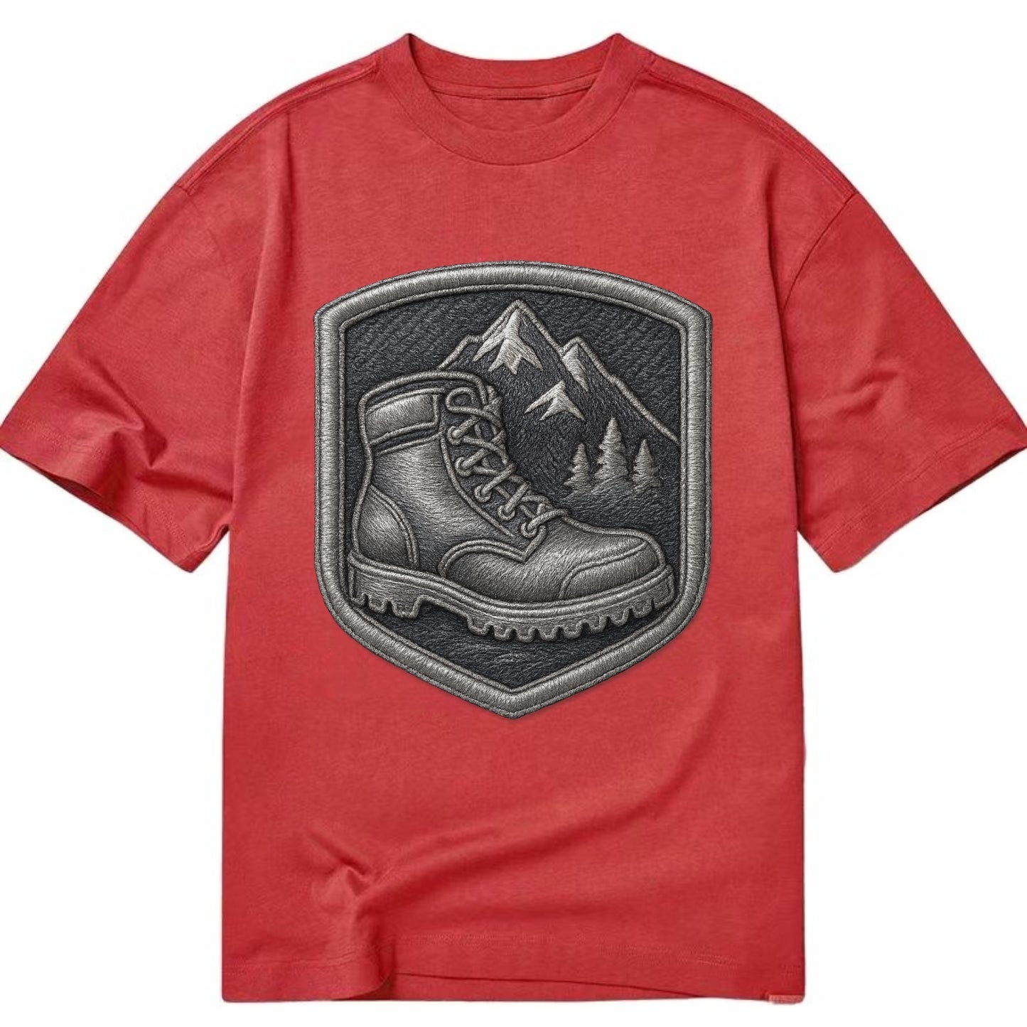 Hiking boots with mountain peak - hiker pride - Classic T-shirt - Red