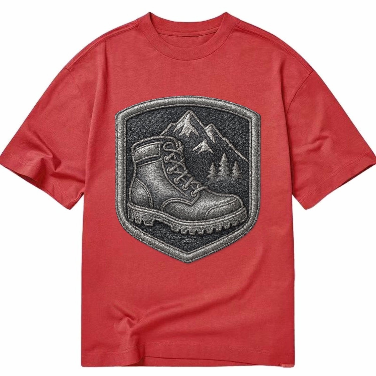 Hiking boots with mountain peak - hiker pride - Classic T-shirt - Red
