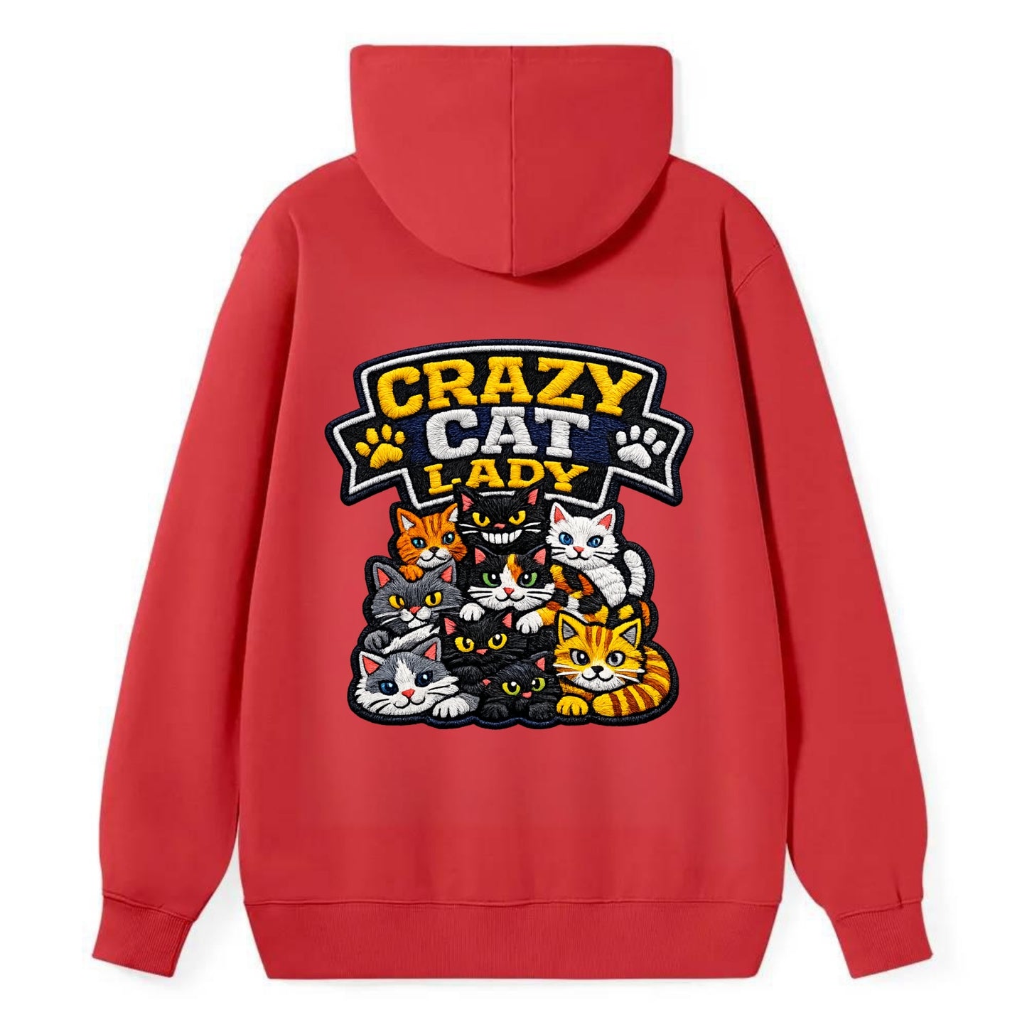 CRAZY CAT LADY - cat pile in multicolor , cat collector - Classic Pullover Hoodie - Red