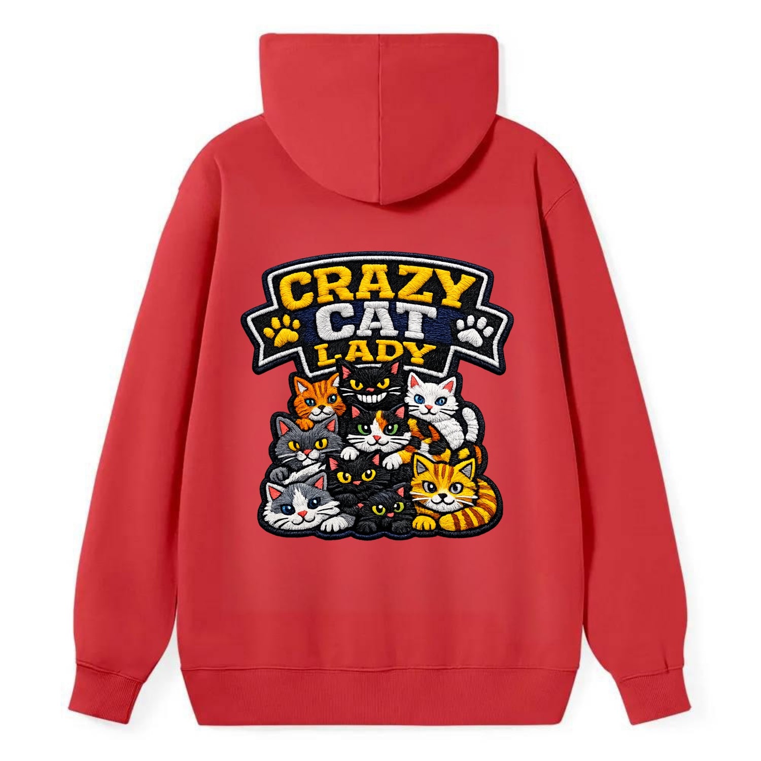 CRAZY CAT LADY - cat pile in multicolor , cat collector - Classic Pullover Hoodie - Red