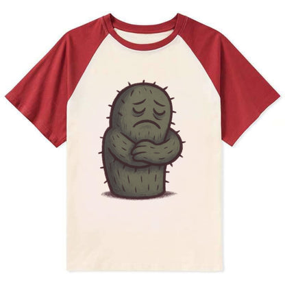 SINGLE IS VALID | Content cactus hugging itself - - Contrast Raglan T-shirt - Red