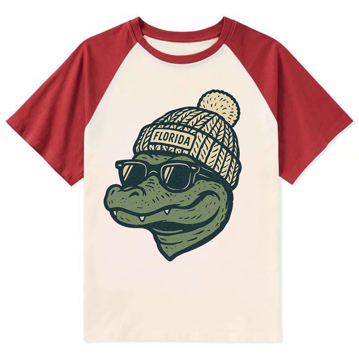 Gainesville Gator wearing Florida beanie - Contrast Raglan T-shirt - Red