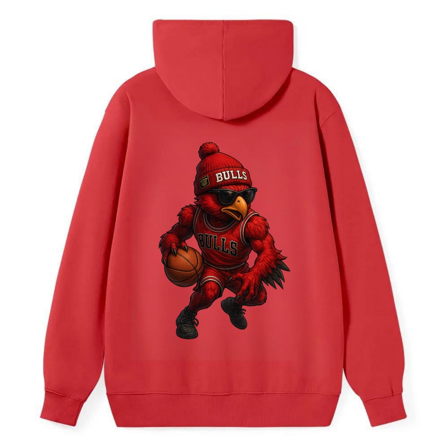 Windy City Hawk wearing Bulls beanie with six rings patch and wayfarer - Classic Pullover Hoodie - Red