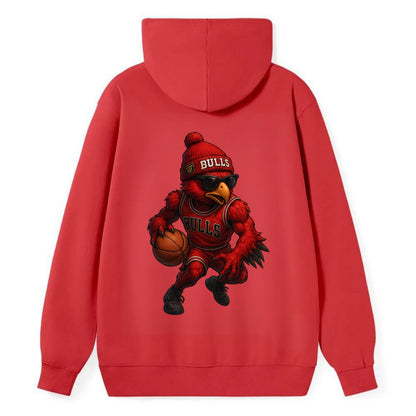 Windy City Hawk wearing Bulls beanie with six rings patch and wayfarer - Classic Pullover Hoodie - Red