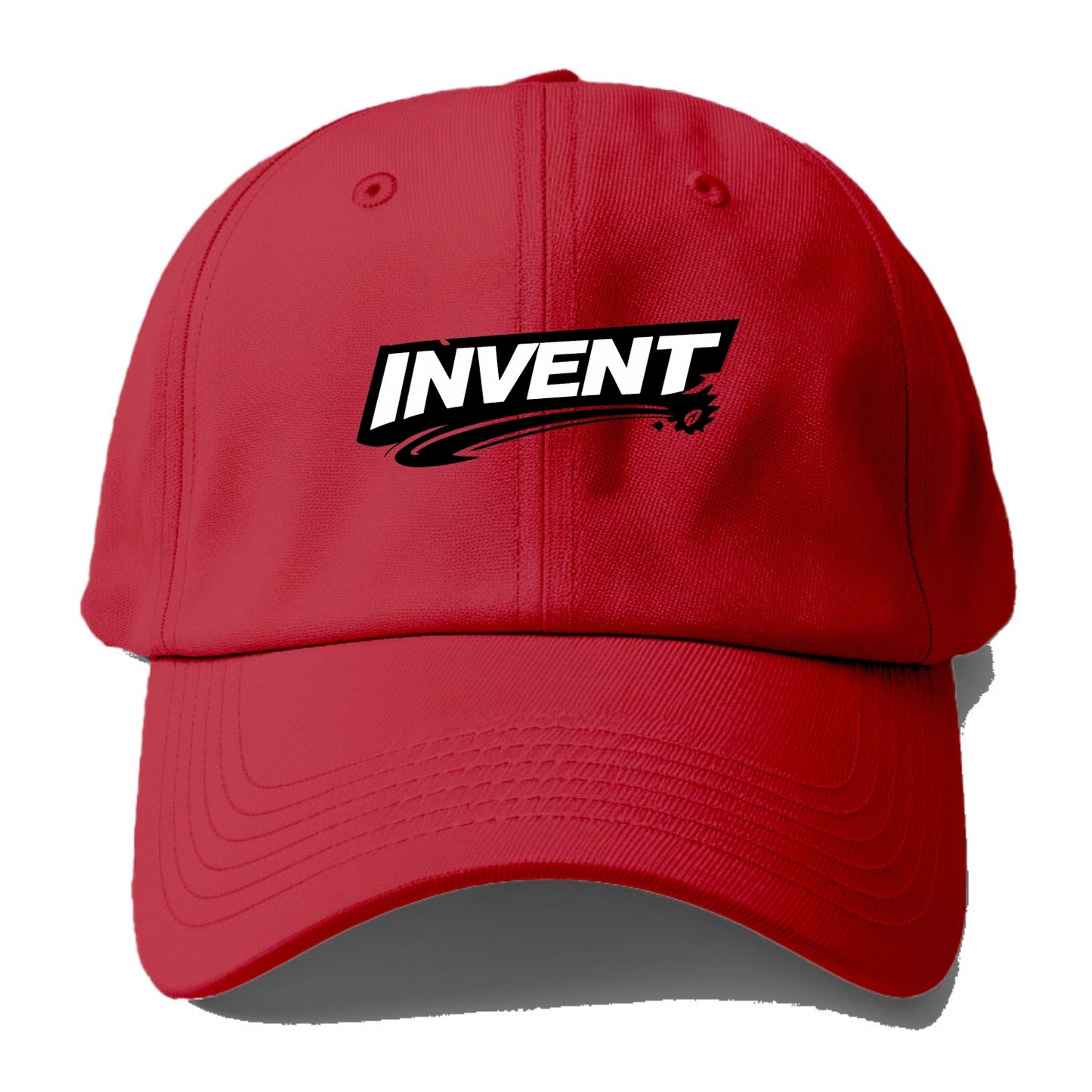 Bold typography design - "INVENT" - creating new things, originating - Baseball Cap - Red