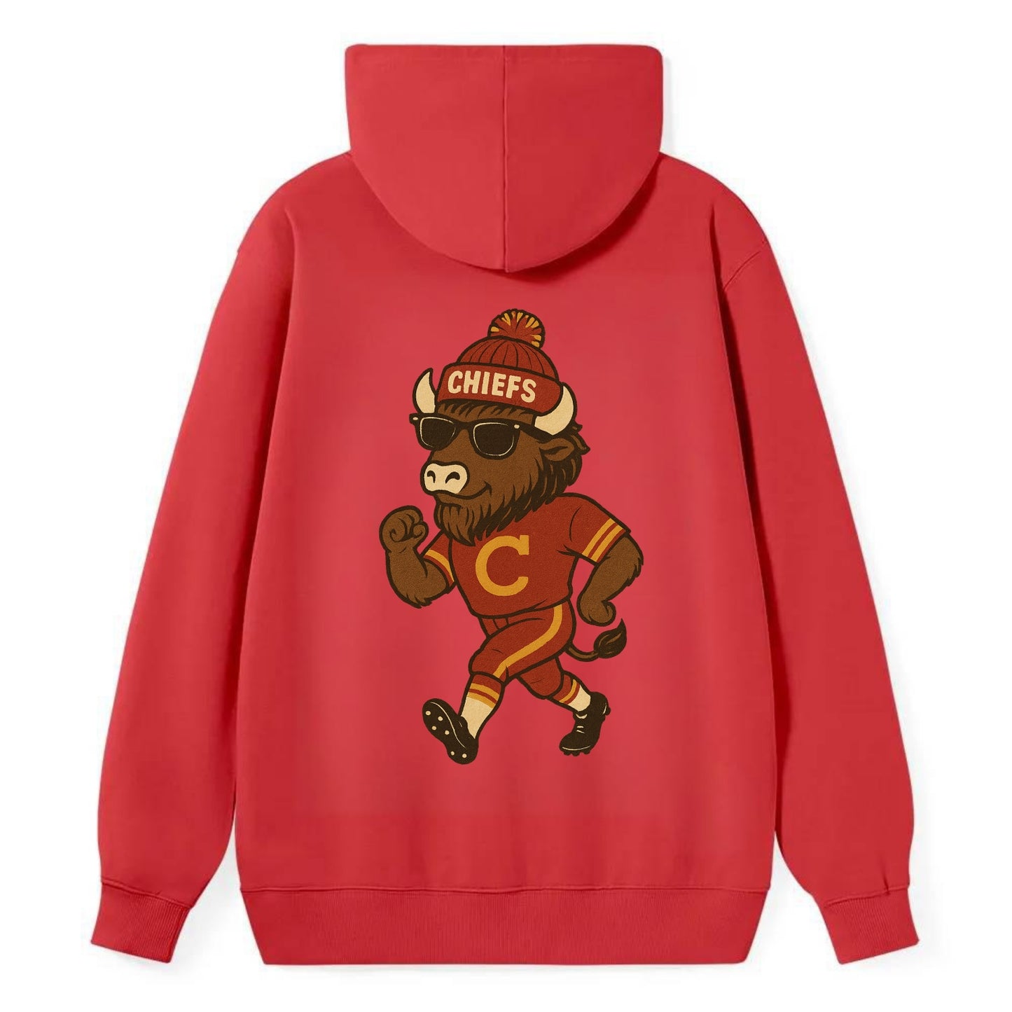 KC Bison wearing Chiefs beanie with arrowhead patch and wayfarer - Classic Pullover Hoodie - Red