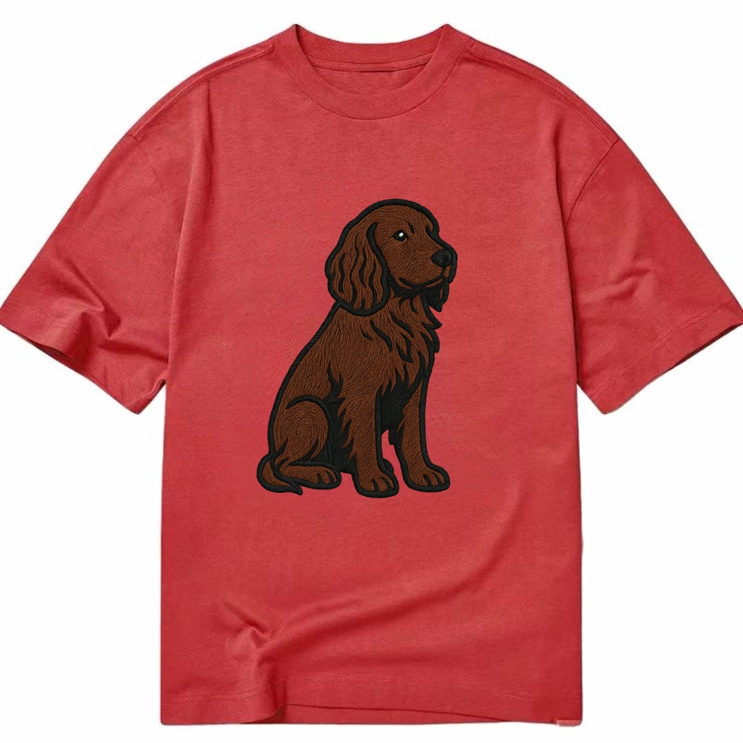 Field Spaniel - Liver colored embroidered sitting design - Classic T-shirt - Red