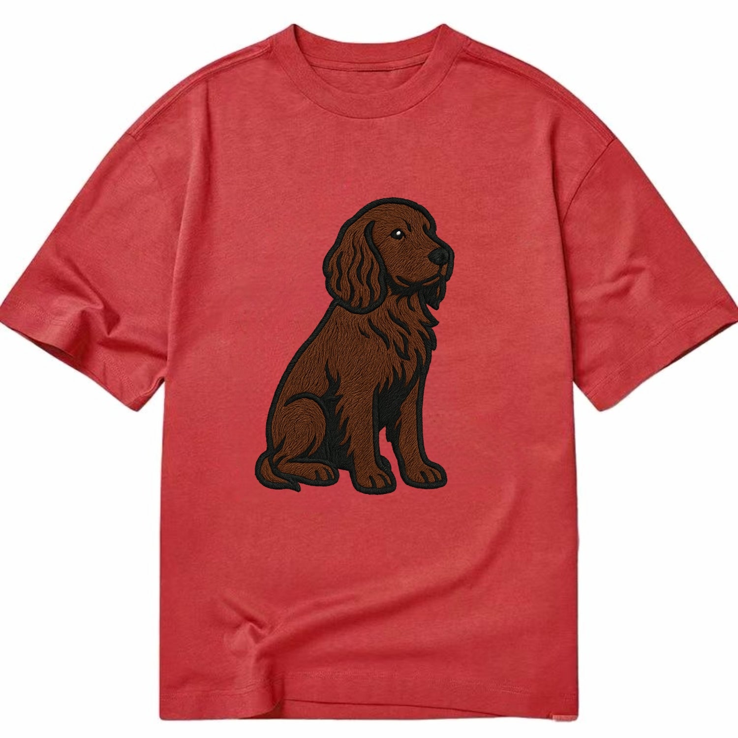 Field Spaniel - Liver colored embroidered sitting design - Classic T-shirt - Red