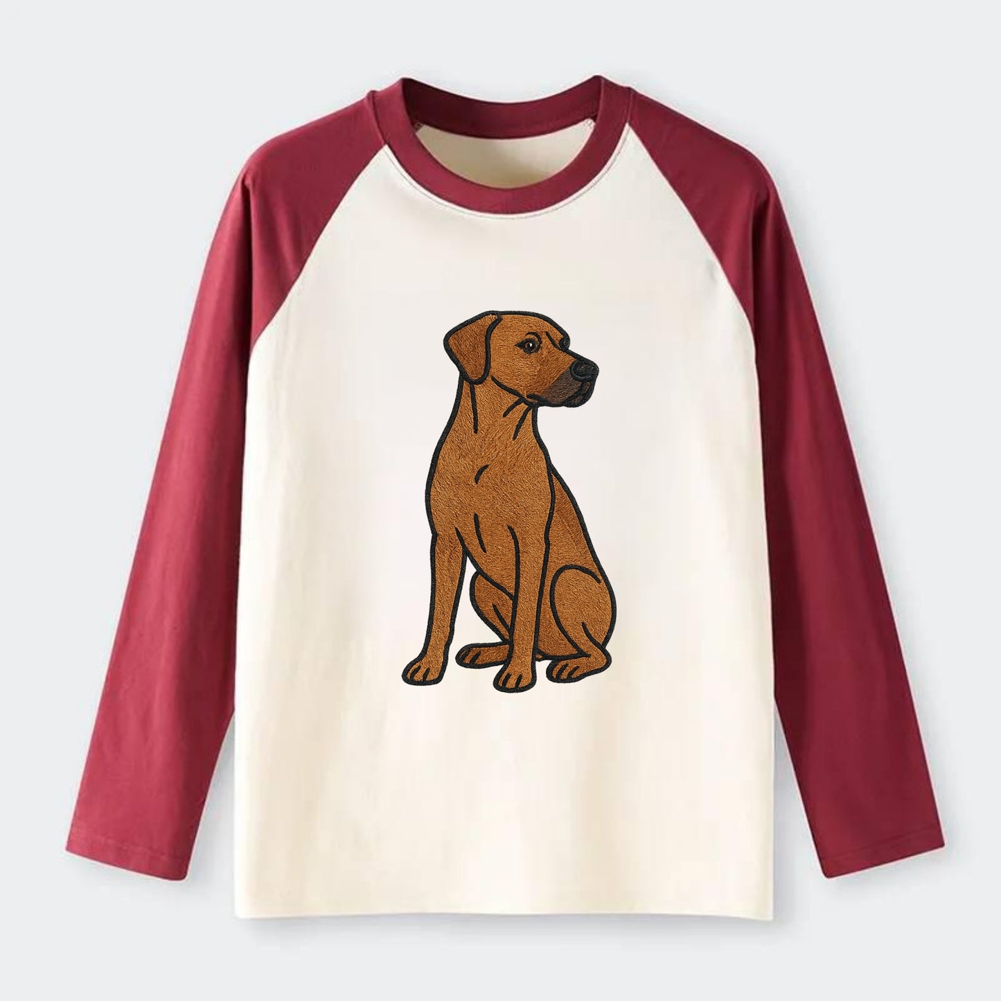 Rhodesian Ridgeback - Red wheaten embroidered pose - Raglan Long Sleeve T-Shirt - Red