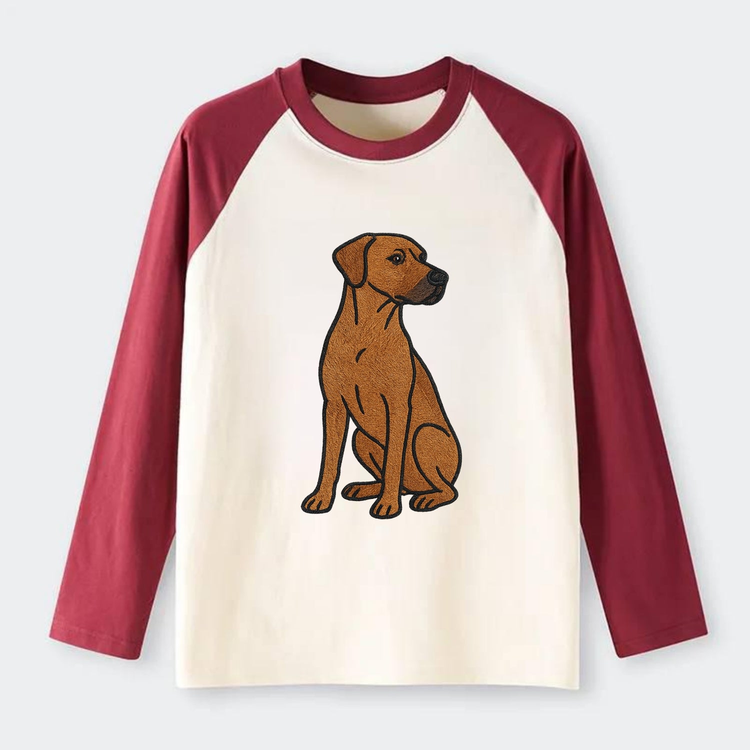 Rhodesian Ridgeback - Red wheaten embroidered pose - Raglan Long Sleeve T-Shirt - Red