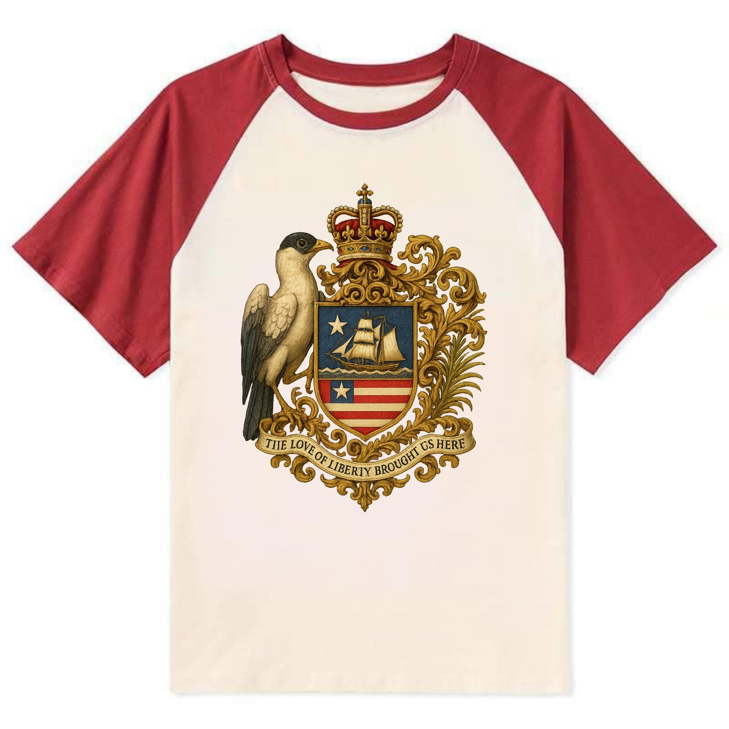 Liberia Pepper Bird Emblem - Contrast Raglan T-shirt - Red