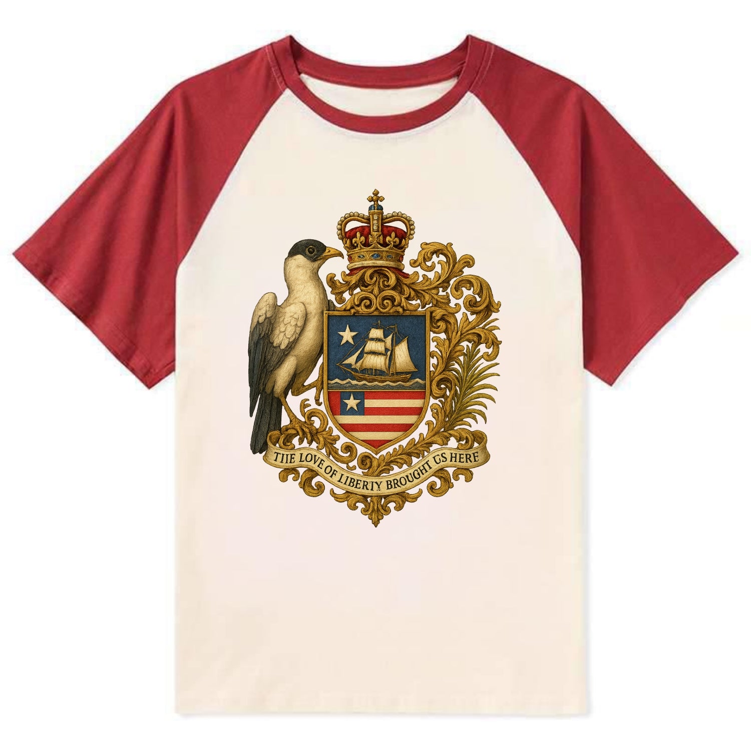 Liberia Pepper Bird Emblem - Contrast Raglan T-shirt - Red