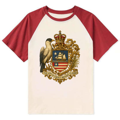Liberia Pepper Bird Emblem - Contrast Raglan T-shirt - Red