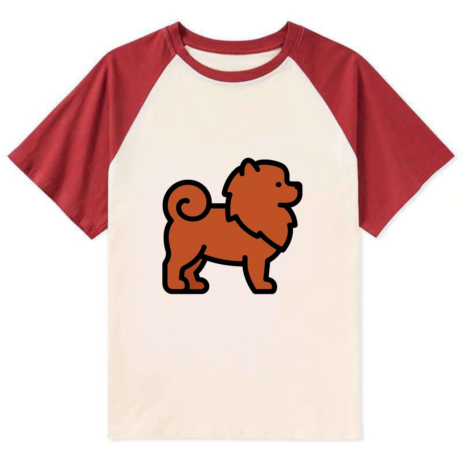 Chow Chow - Red fluffy flat side profile - Contrast Raglan T-shirt - Red