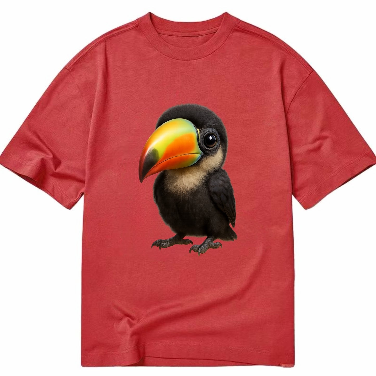 Baby Toucan - oversized colorful beak, black feathers, bright eyes, front-facing, - Classic T-shirt - Red