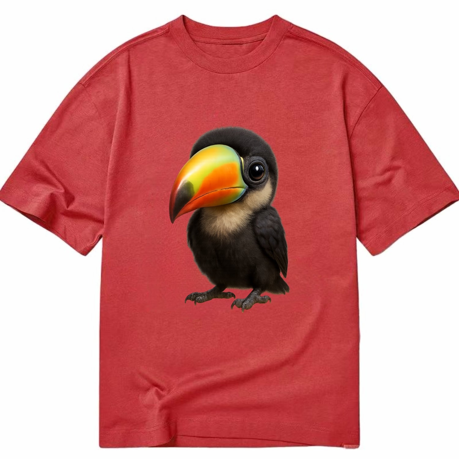 Baby Toucan - oversized colorful beak, black feathers, bright eyes, front-facing, - Classic T-shirt - Red
