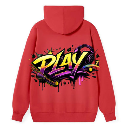 Bold typography design - "PLAY" - creative expression, musical performance - Classic Pullover Hoodie - Red