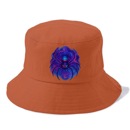 Tech spider with legs showing circuit board patterns, web glowing in neon grid lines, - Bucket Hat - Red