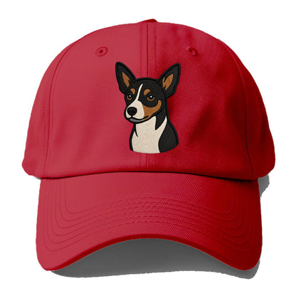 Rat Terrier - Tri-color embroidered pose - Baseball Cap - Red