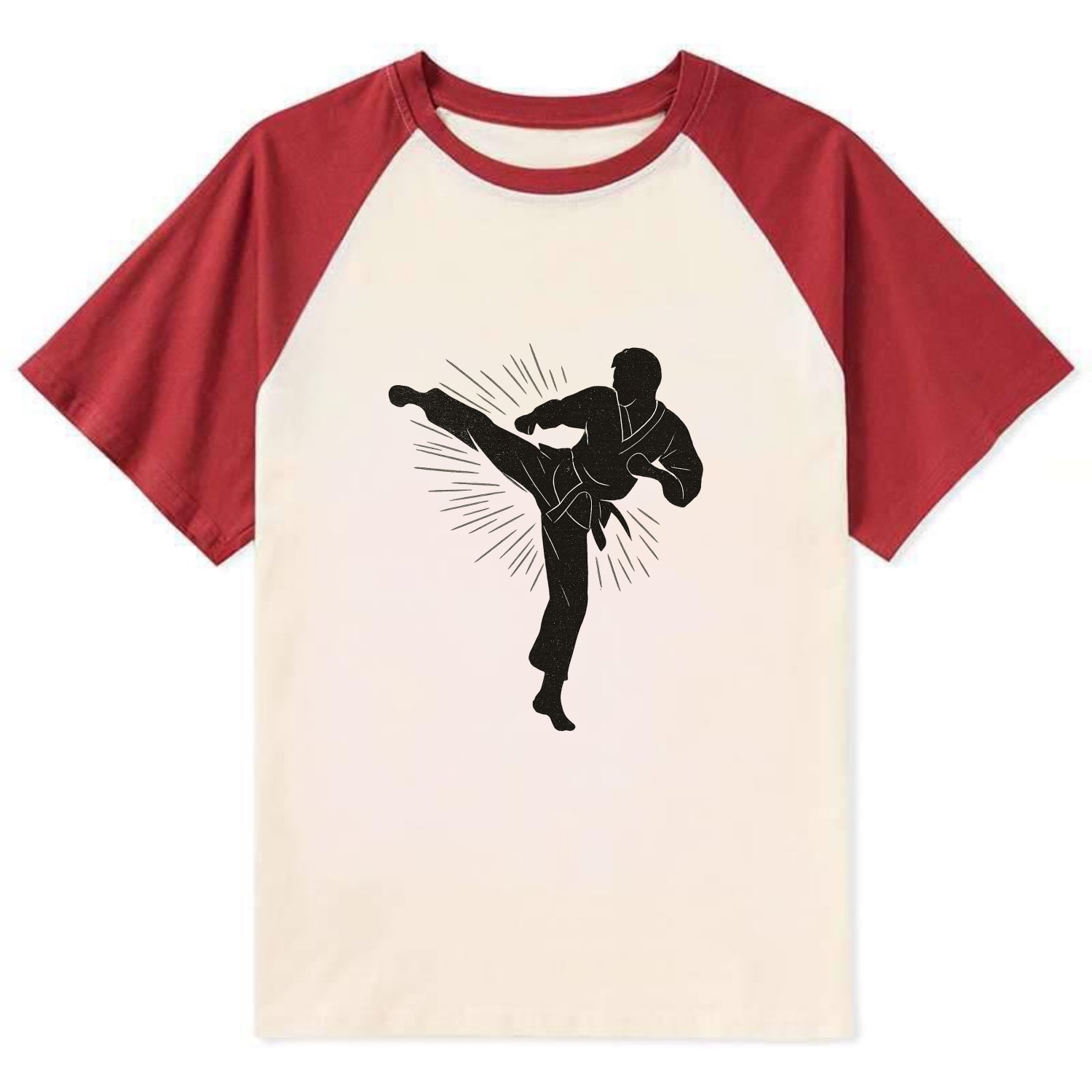 Taekwondo athlete spinning heel kick - Contrast Raglan T-shirt - Red