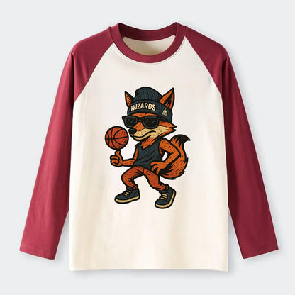 Washington Fox wearing Wizards beanie with capitol patch and wayfarer - Raglan Long Sleeve T-Shirt - Red