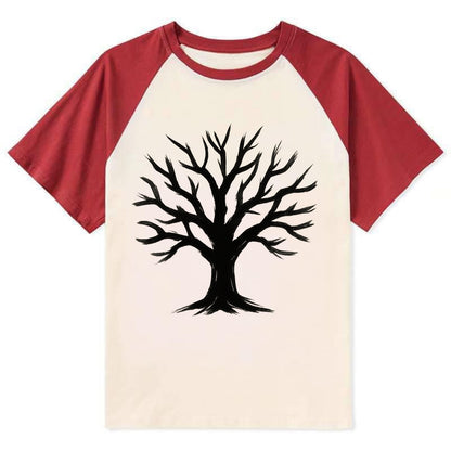 Tree with many branches - community strength ink art - Contrast Raglan T-shirt - Red