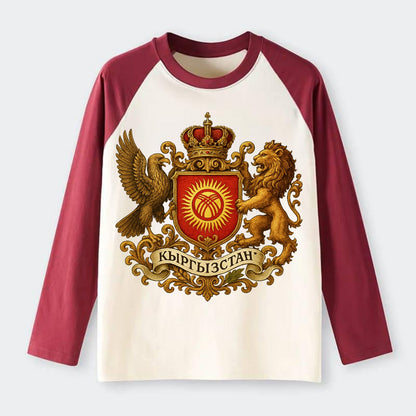 Kyrgyzstan Tunduk Emblem - Raglan Long Sleeve T-Shirt - Red