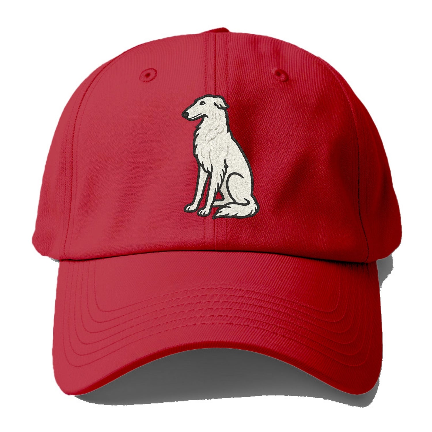 Borzoi - White embroidered sitting pose - Baseball Cap - Red