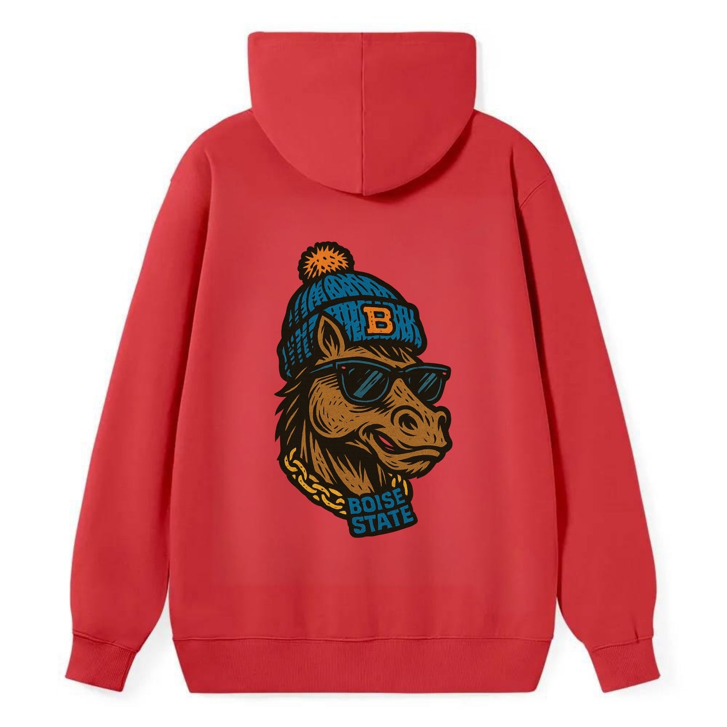 Boise Bronco wearing Boise State beanie with B patch - Classic Pullover Hoodie - Red