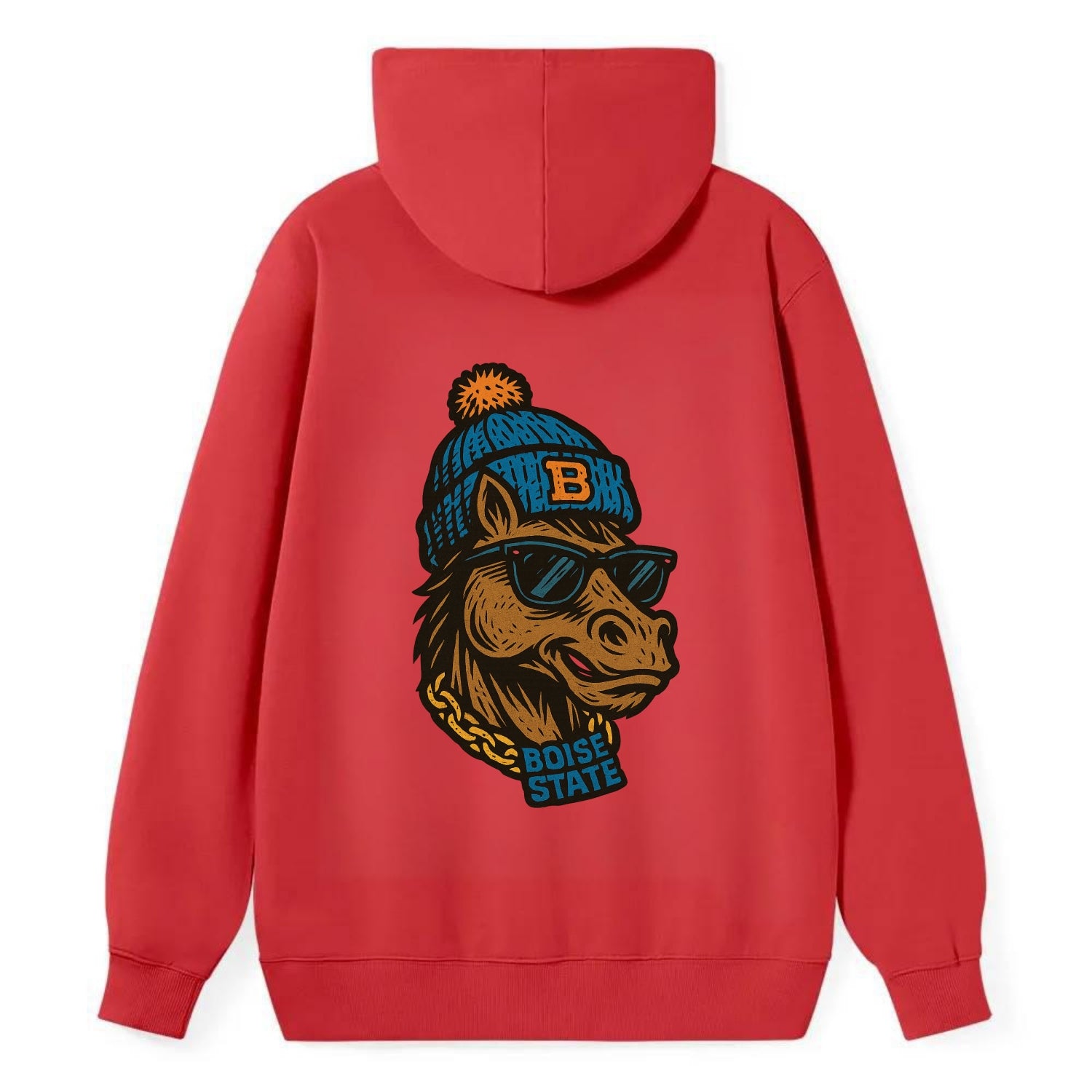 Boise Bronco wearing Boise State beanie with B patch - Classic Pullover Hoodie - Red