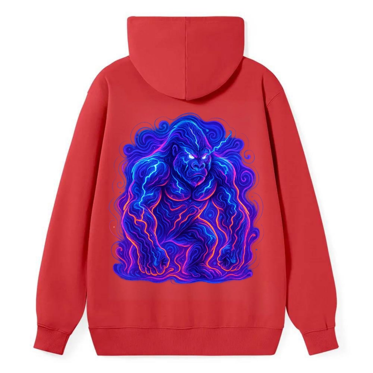 Mighty gorilla with electricity flowing through defined muscles, - Classic Pullover Hoodie - Red
